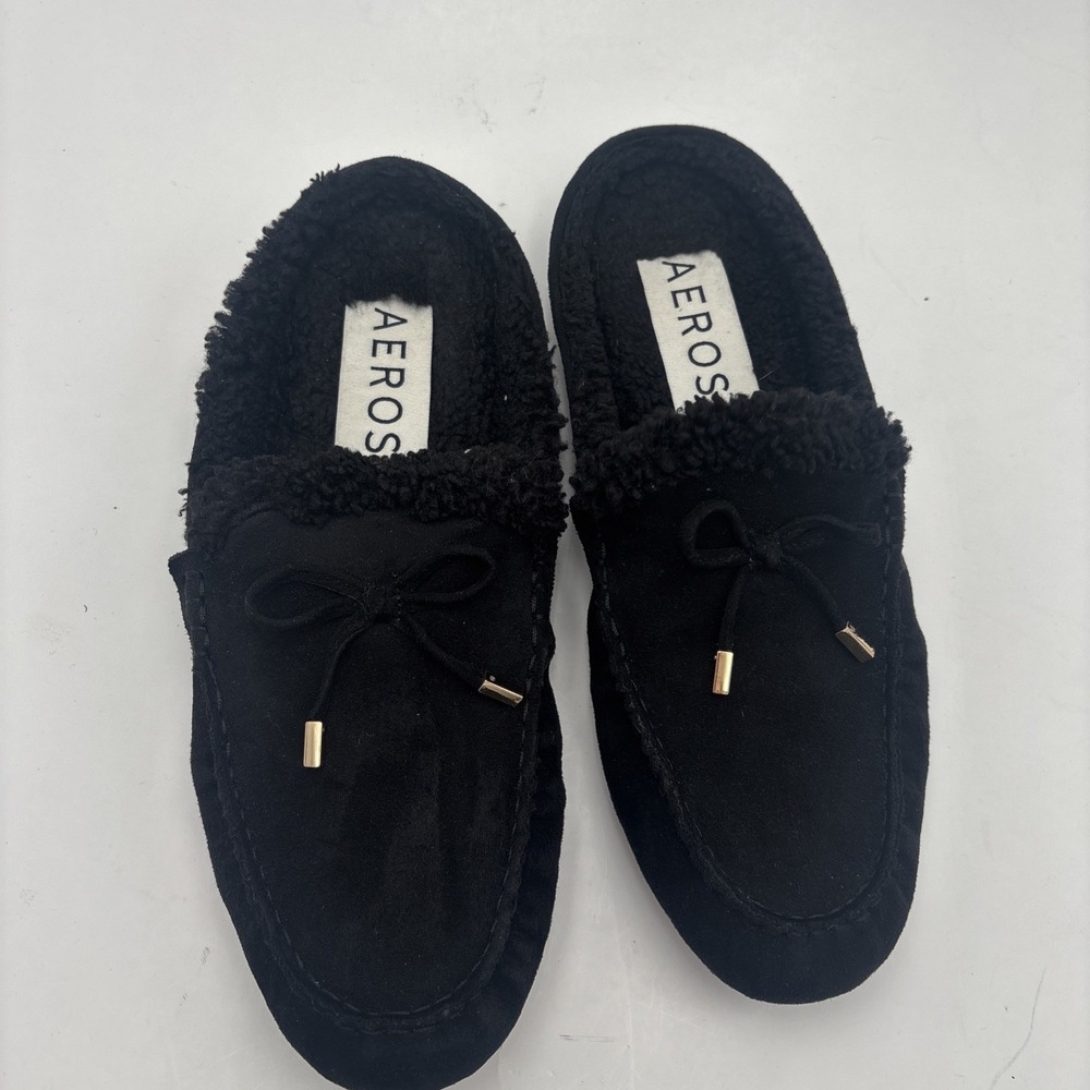 Aerosoles Black Moccasin Slippers‎ Women Size 11M Soft Fleece Lined Indoor Shoes